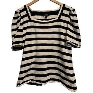 Ralph Lauren Womens Cream Black Striped Square Neck Short Sleeve Blouse Sz Large